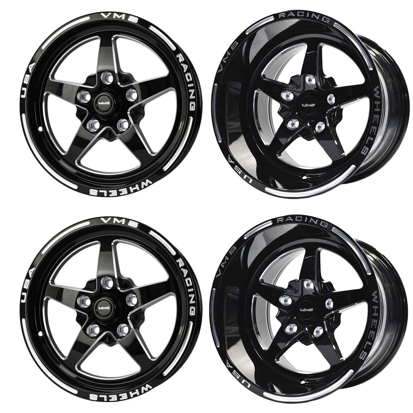 VMS Racing Street Drag Pack V Star 5 Spoke Wheel Rim 15X10 & 15x3.5 5X114.3 (5X4.5