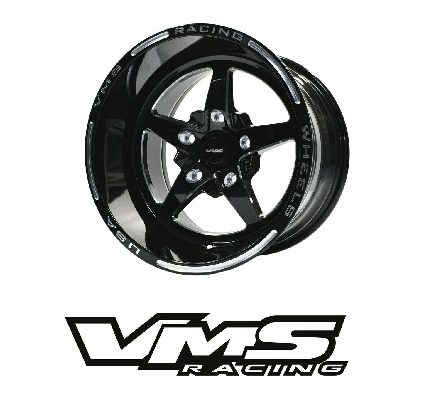 VMS Racing Street Drag Pack V Star 5 Spoke Wheel Rim 15X10 & 15x3.5 5X114.3 (5X4.5