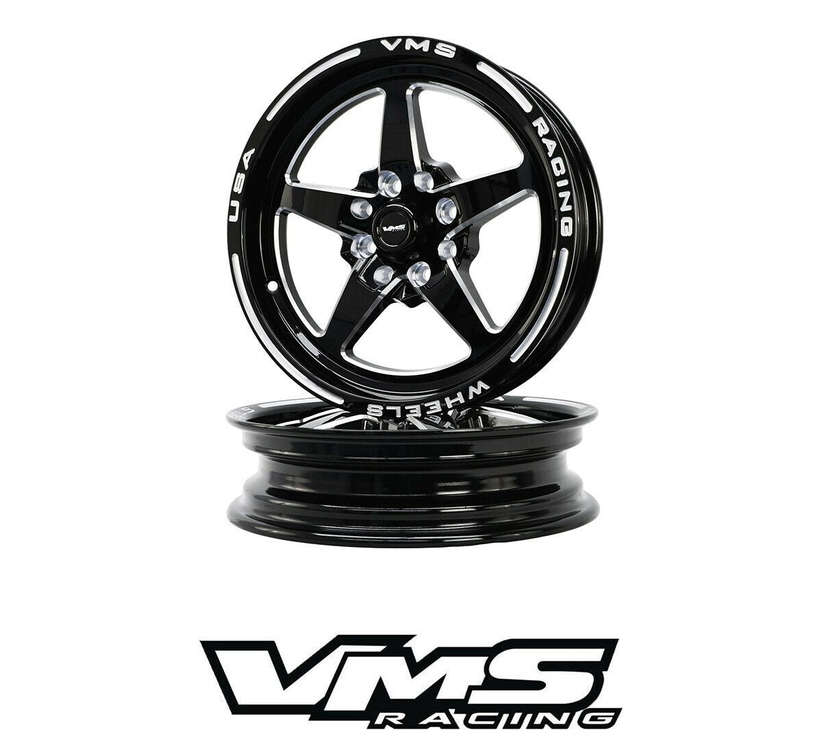 VMS Racing Black Milled V-Star 15X3.5 4 lug 4x114.3 4x108 | 4x4.25