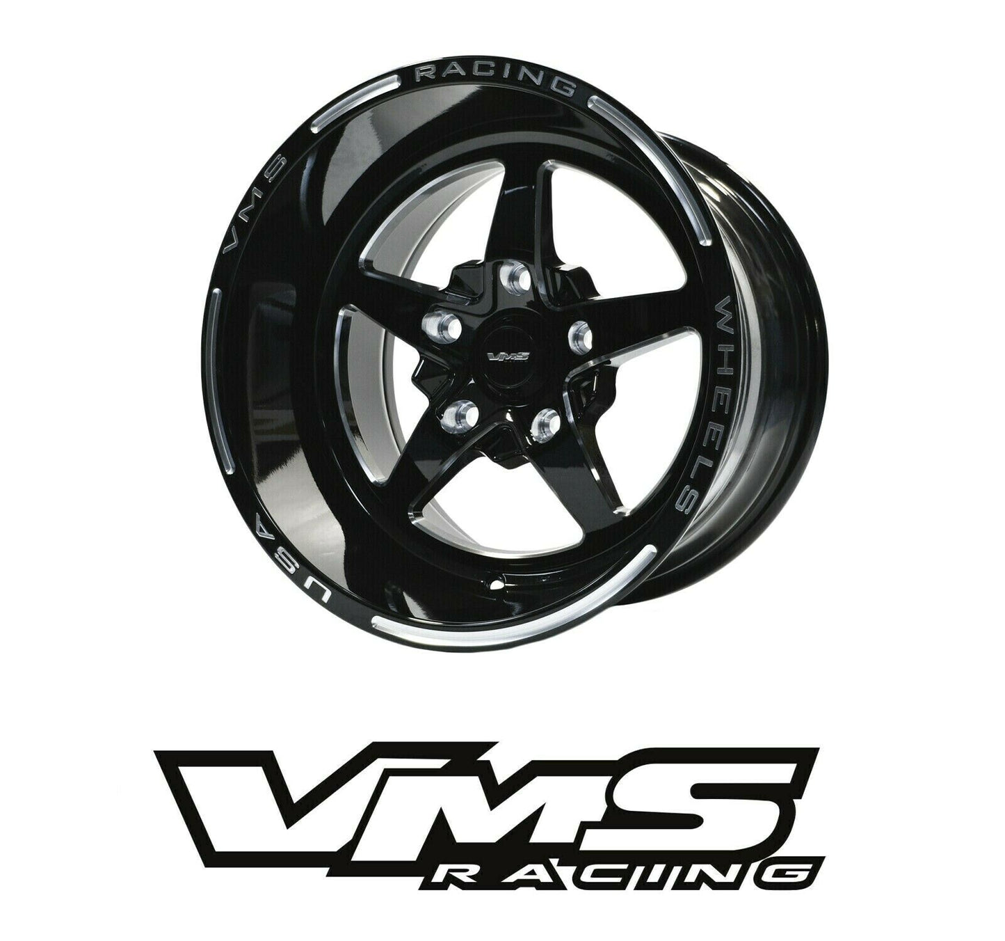 VMS Racing Drag Race Front Or Rear 5 Lug V Star 5 Spoke Wheel Rim 15X10 5X120.7 (5X4.75