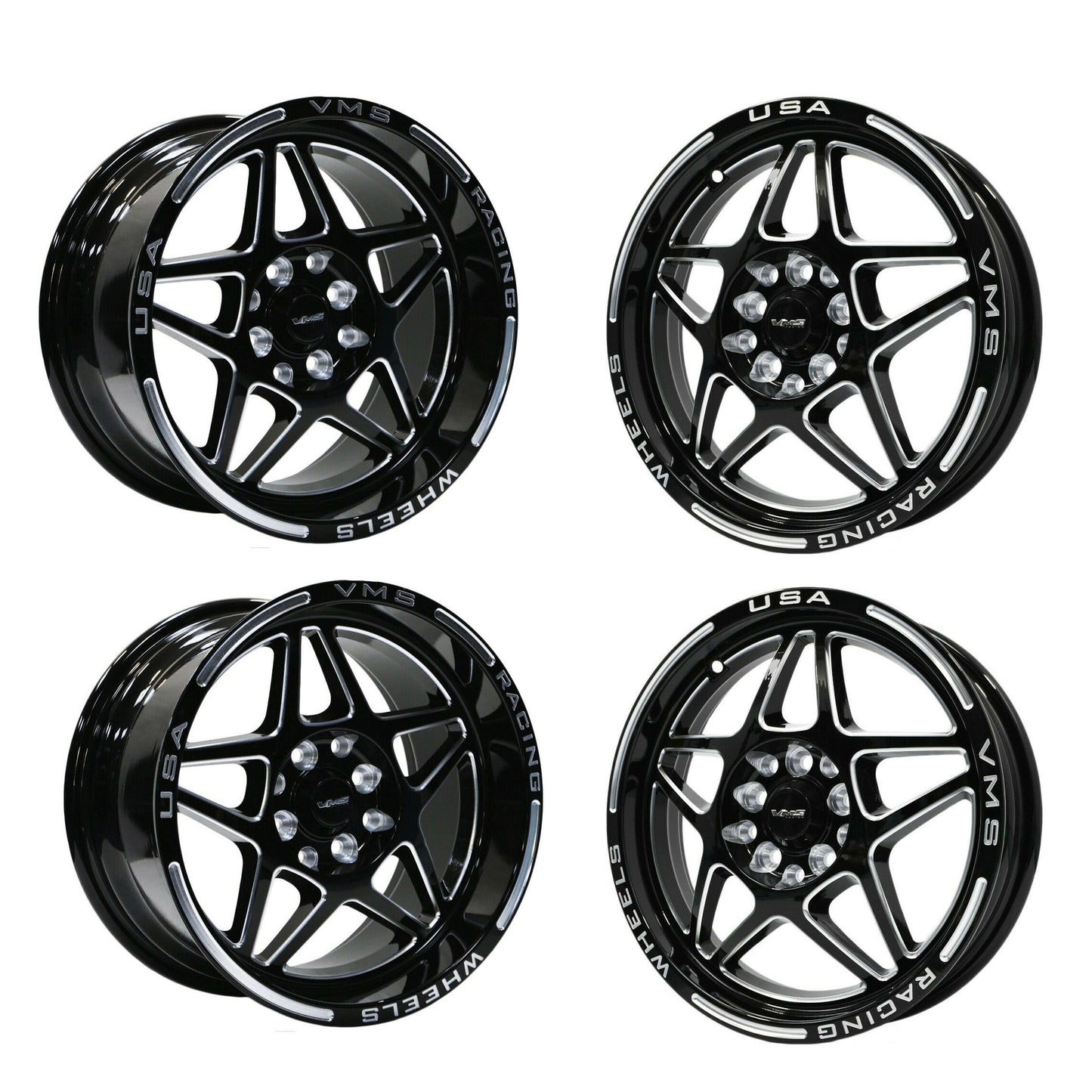 VMS Racing Delta Drag Pack Wheels Rims Set 15x3.5 +10 & 15x8 +20 5x100 5x114.3