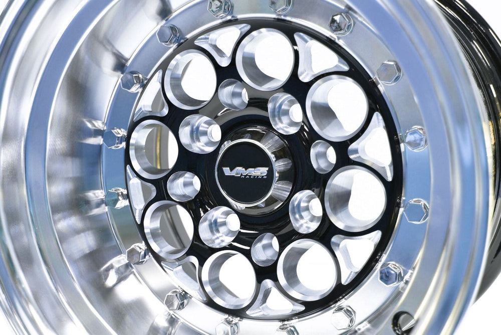 VMS Racing Black Revolver Polished Lip Milling Wheel 13X9 4X100/114.3 0 ET 73.1 CB