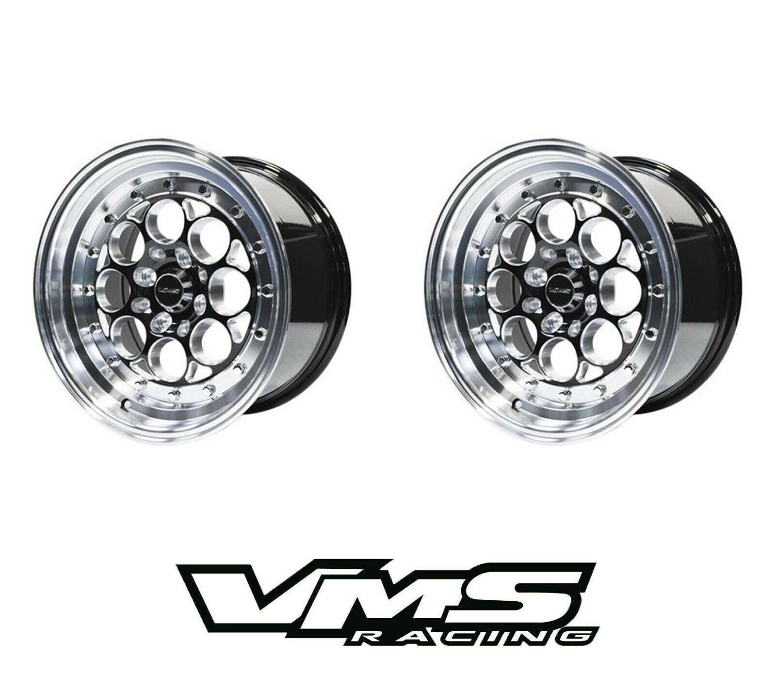 VMS Racing Black Revolver Polished Lip Drag Pack Wheel Chrome Rivets 1 ...