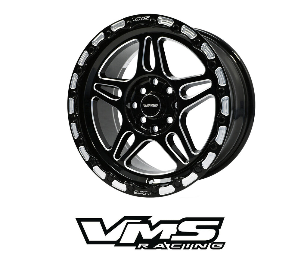 VMS Racing Black Milled Beadlock Blackburn 15x7.5 4x108 & 4x100 +20 ET 5.3
