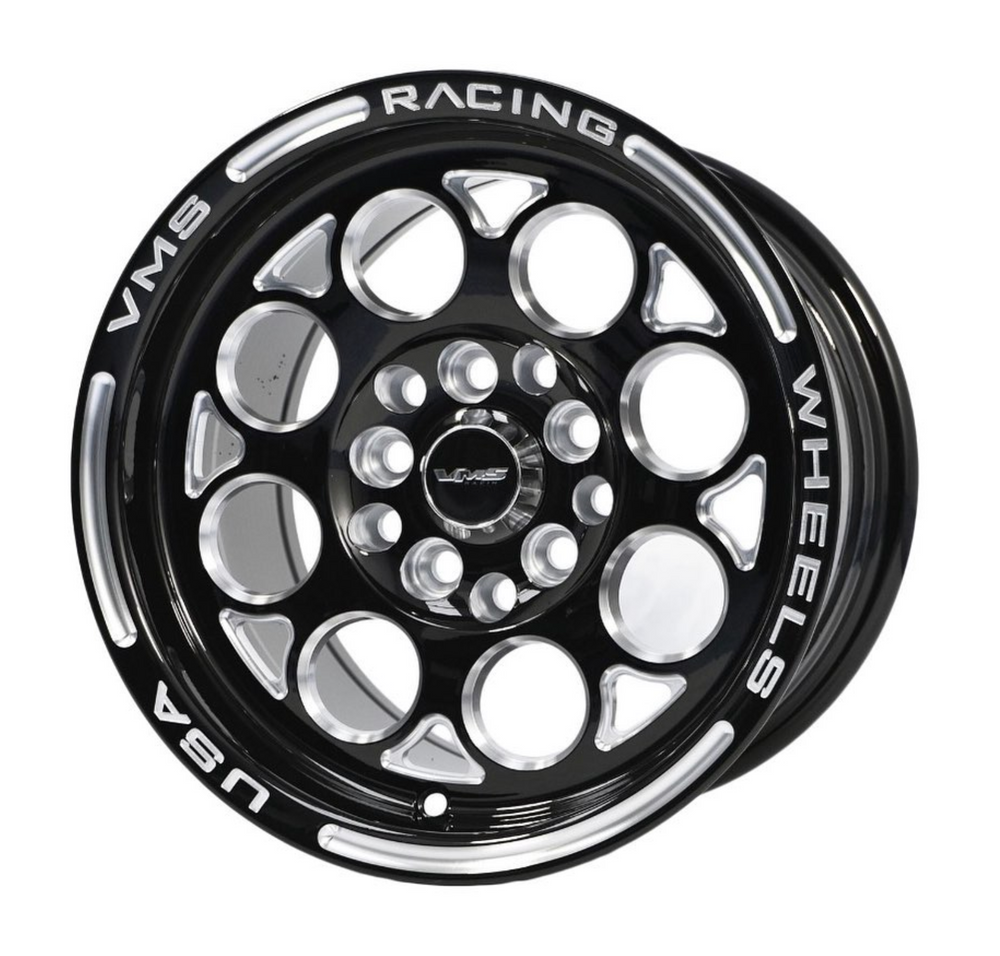 VMS Racing Black Modulo Milling Finish Drag Racing Wheel Rim 15x8 5X100 5X120.7 | 5x4.75 | 5.3” BS