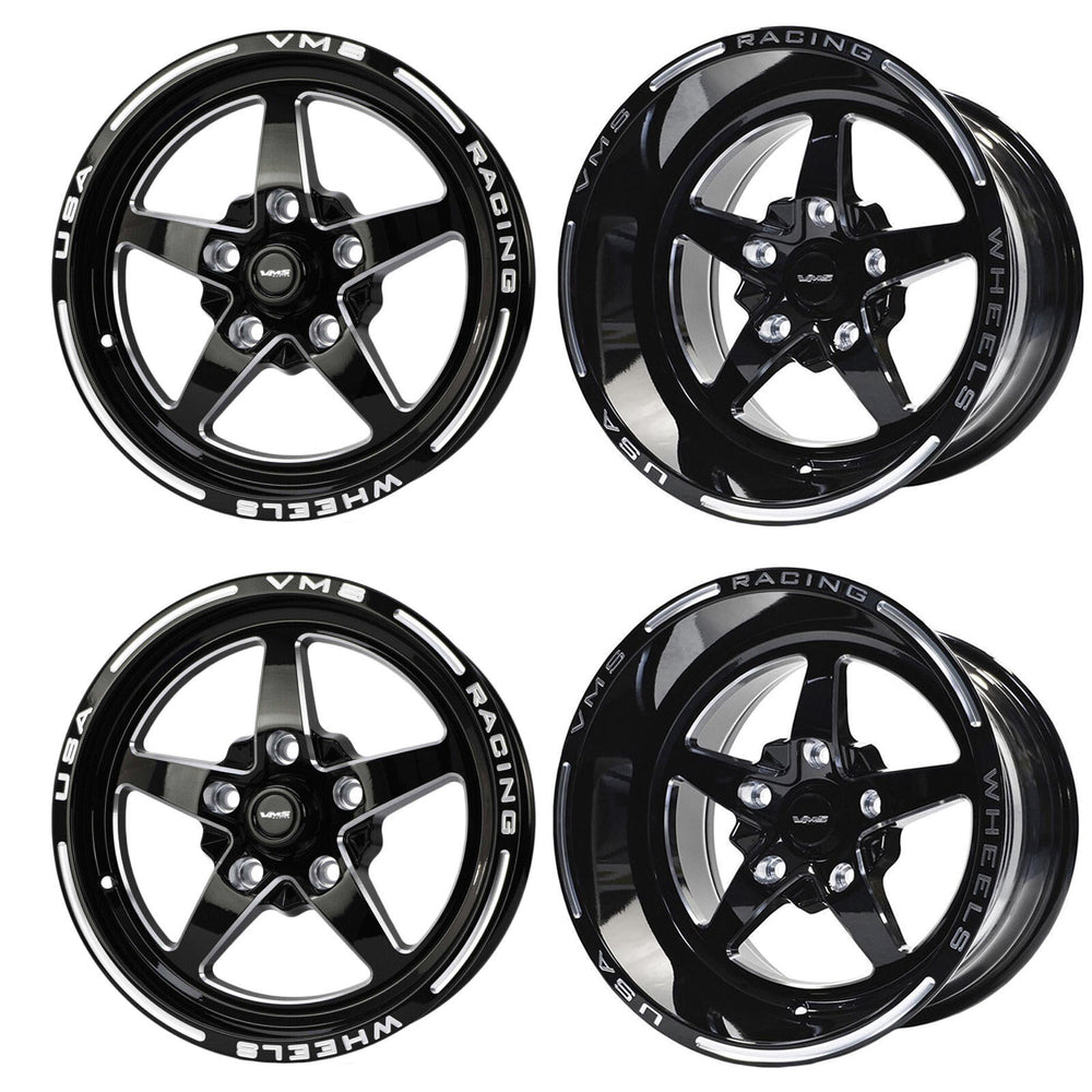 
                      
                        VMS Racing Street Drag Pack V Star 5 Spoke Wheel Rim 15X10 & 15x3.5 5X114.3 (5X4.5") 0 ET (5.5" BS)
                      
                    