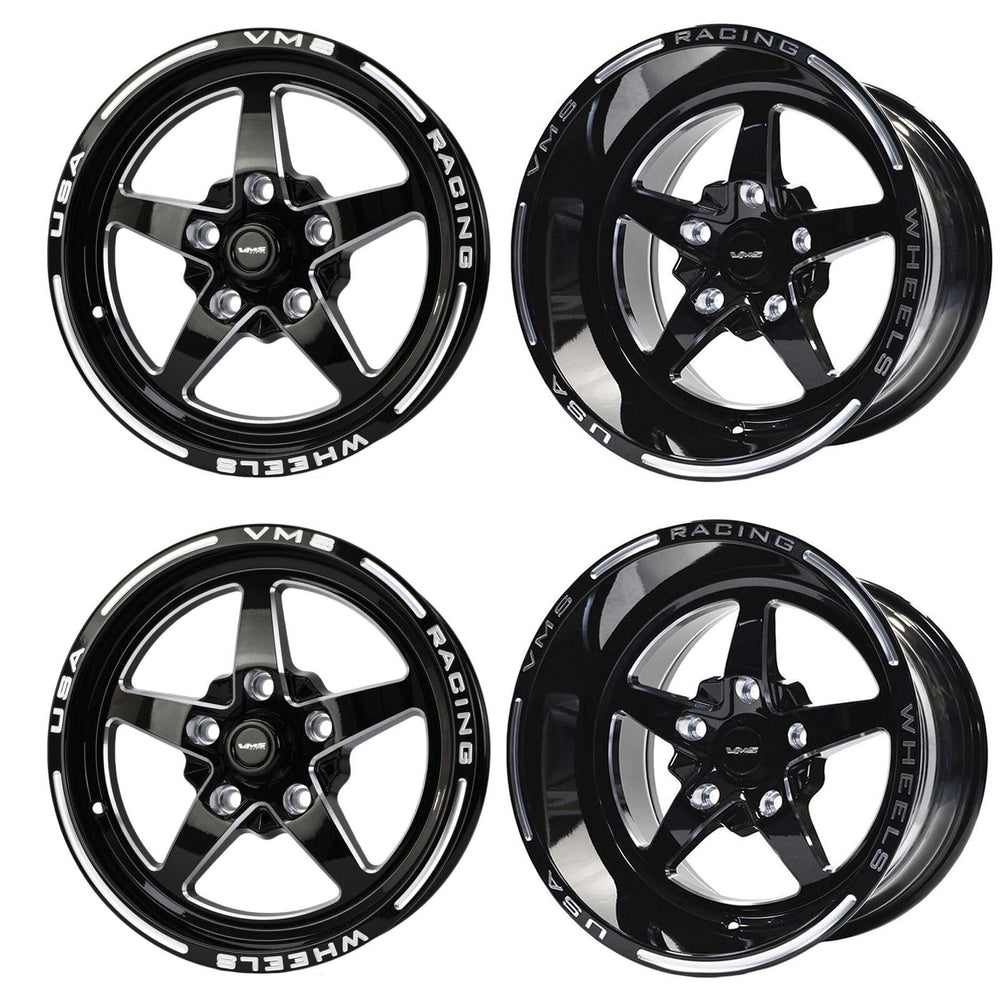 VMS Racing Street Drag Pack V Star 5 Spoke Wheel Rim 15X10 & 15x3.5 5X114.3 (5X4.5