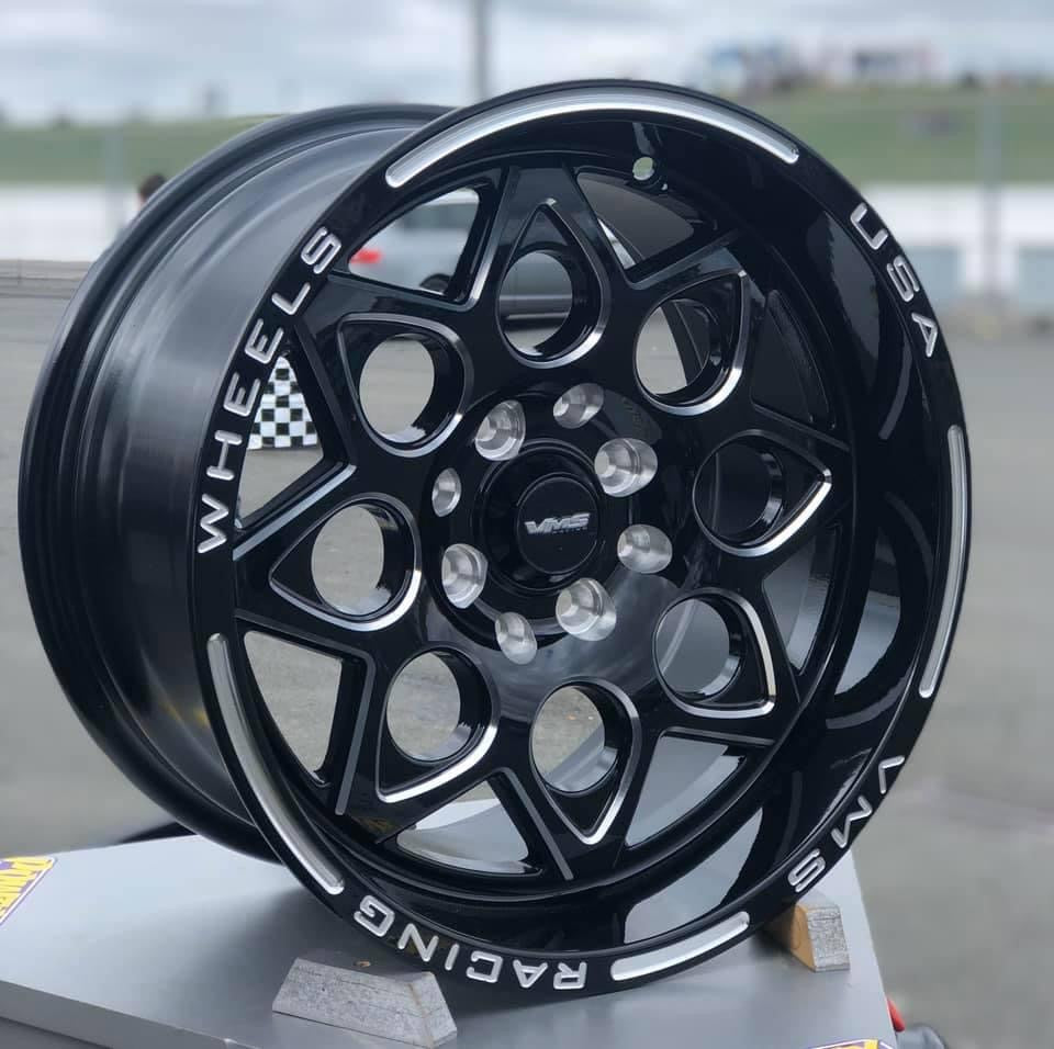 VMS Racing Rear Or Front Black Lip Rocket Drag Wheel Rim 15x8 4X100 4X114 20+ ET