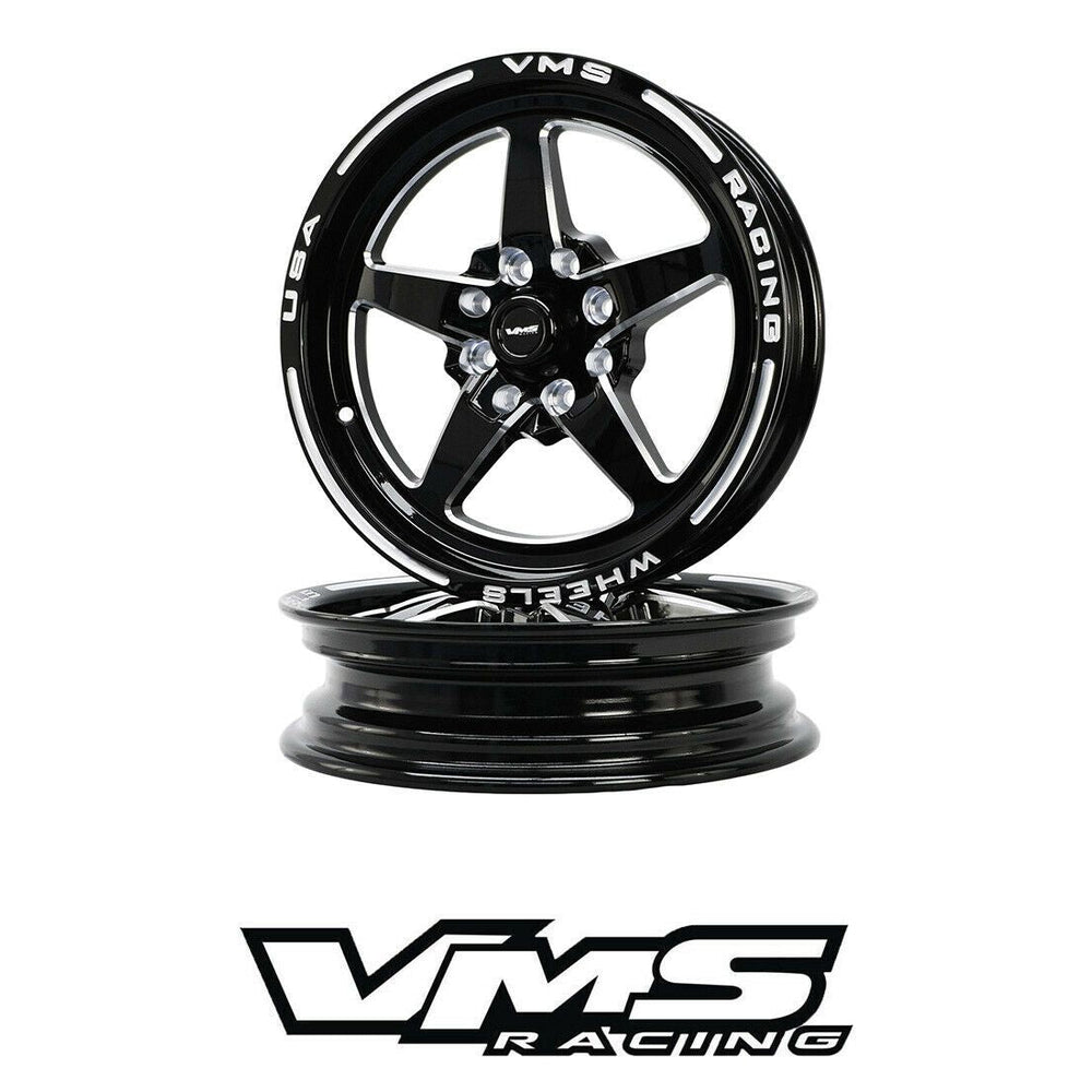 VMS Racing Black Milled V-Star 15X3.5 4 Lug 4x100 | 4x114.3 | 1.75" BS | +10 ET