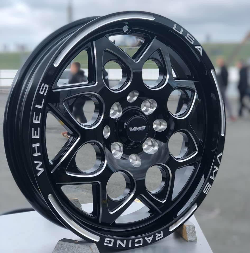 VMS Racing Rocket Black Milling Drag Racing Skinnies Rims Wheels 15x3.5 4X100 4X114.3 ET10 - Set of 2