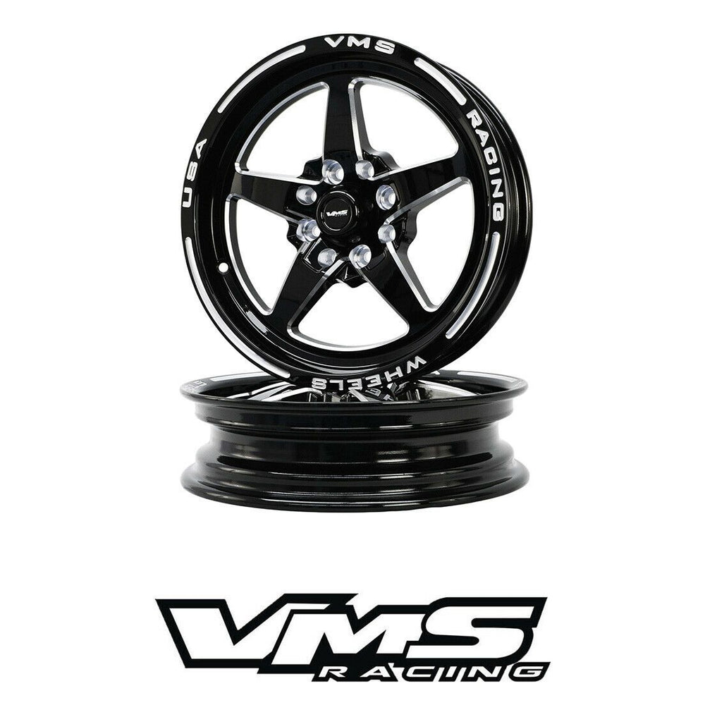 VMS Racing Black Milled V-Star 15X3.5 5 lug 4x100 4x108 | 4x4.25" | 1.75" BS | +10 ET |