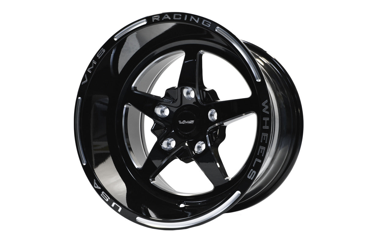 VMS Racing Street Drag Pack V Star 5 Spoke Wheel Rim 15X10 & 17x4.5 5X120.7 (5X4.75") 0 ET (5.5" BACKSPACING)