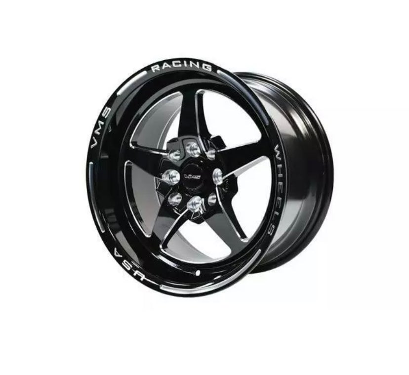 2x VMS RACING FRONT OR REAR DRAG RACE V-STAR WHEEL 15X8 4X100 / 4X108 +20 ET (5 1/4 " BS)