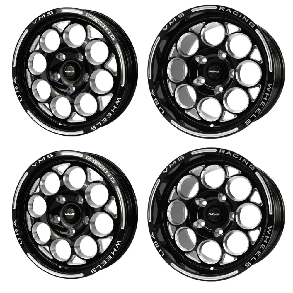 
                      
                        VMS Racing Drag Pack Modulo Black Milled Wheels Rim 15X10 & 15x3.5 5X114.3 (5X4.5") +20 ET (6.3" BS)
                      
                    