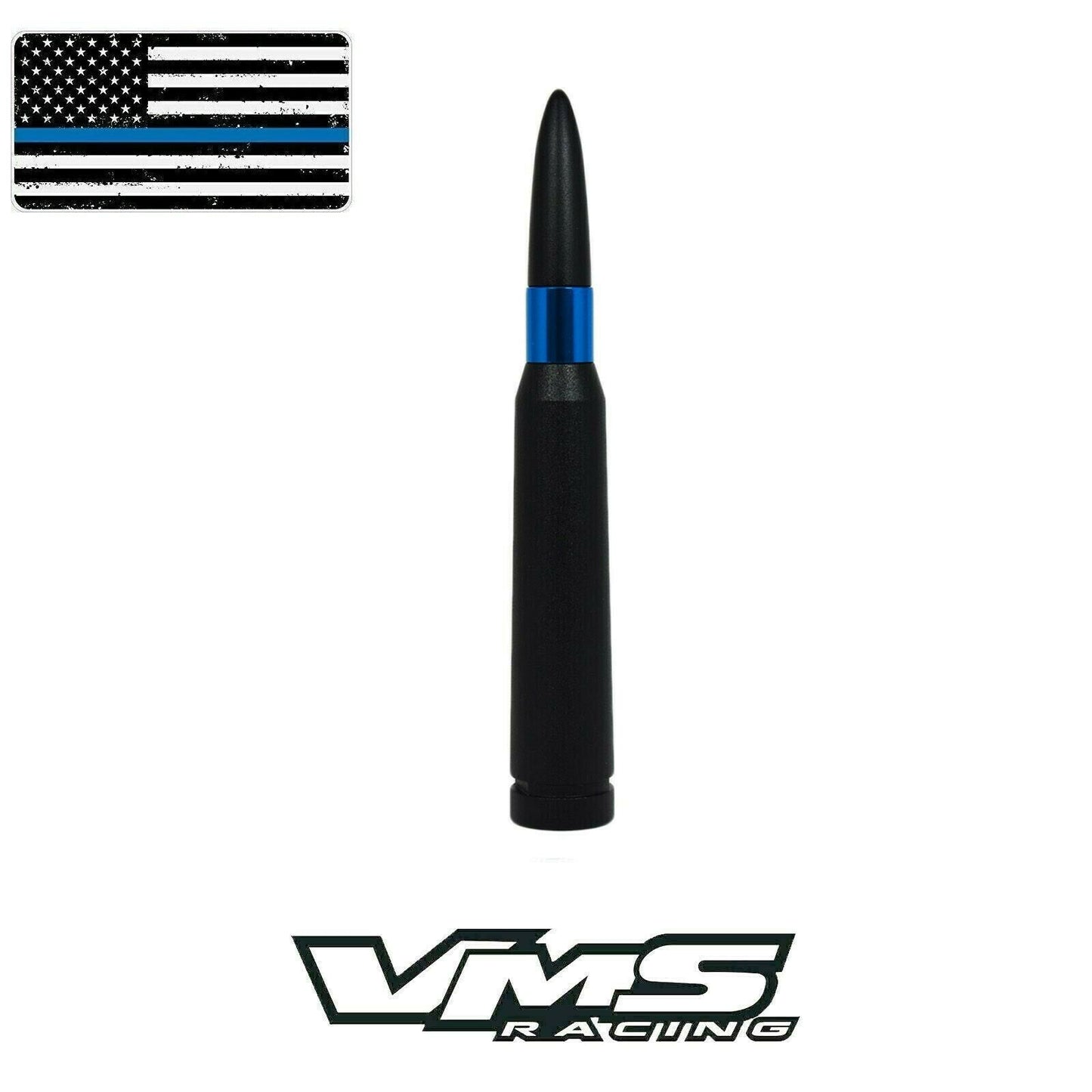 Universal Anti-Theft Back The Blue 50 Caliber Bullet Stubby Antenna
